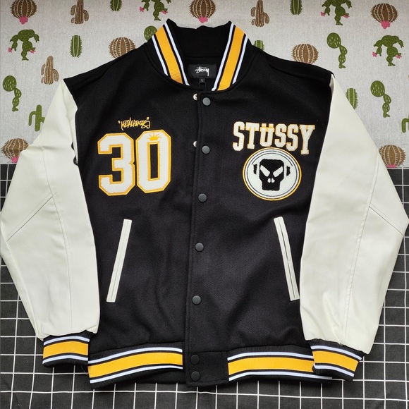 Stussy Other - Stussy Black, White & Yellow Varsity Jacket with 30 Patch